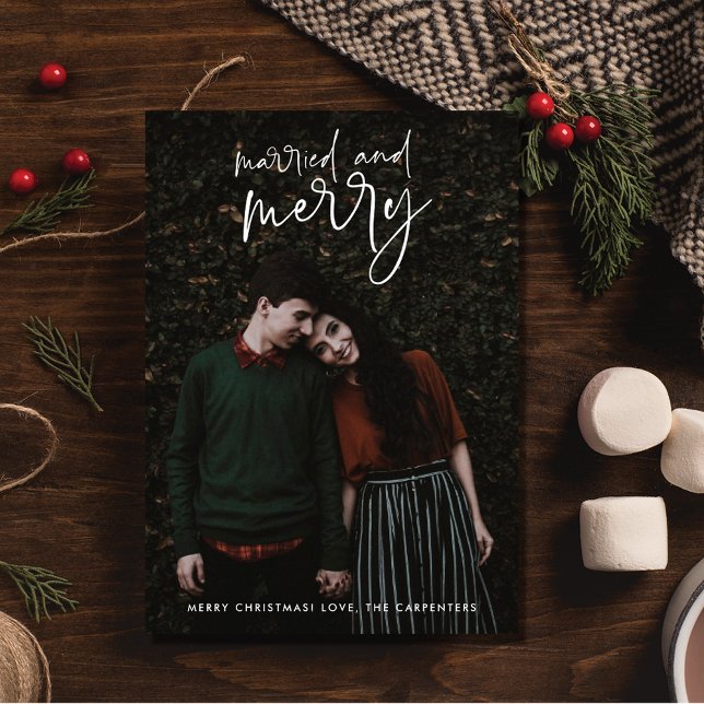 Married and Merry Newlywed Photo Christmas  Holiday Card (Married and Merry Newlywed Photo Christmas Holiday Card)