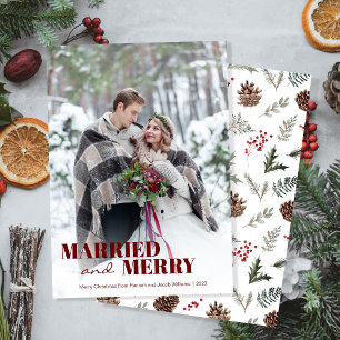 Married and Merry Newlywed Photo Christmas Holiday Card