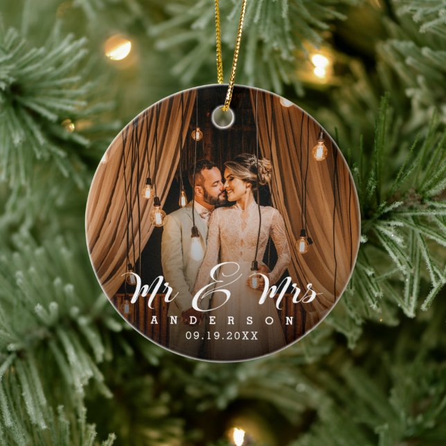 Married and Merry Newlyweds Photo Ceramic Tree Decoration (Tree)