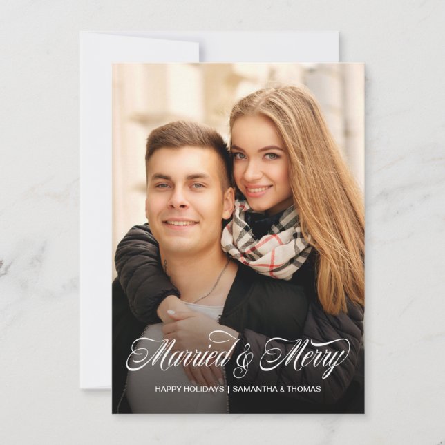 Married and Merry Photo Christmas Holiday Card (Front)