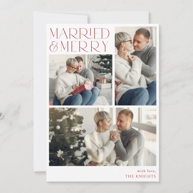 Married and Merry Photo Collage Holiday Card (Front)