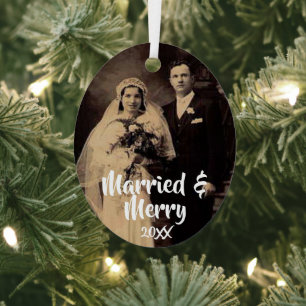 Married and Merry Photo Metal Tree Decoration