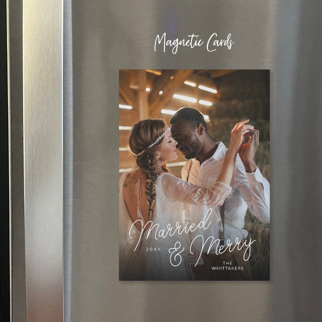Married and Merry Photo Overlay Magnetic Card (Creator Uploaded)