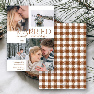 Married and Merry Plaid 4 Photo Newlywed Holiday Card
