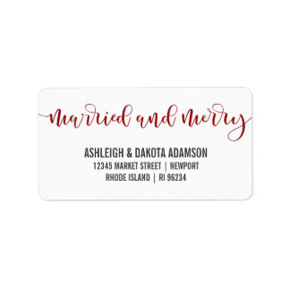 Married And Merry Red Calligraphy | Newlywed Photo Label
