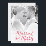Married and Merry Red Holiday Photo Card<br><div class="desc">A holiday photo card perfect for a newly wedded couple.</div>