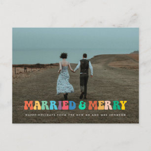 Married and Merry Retro 60s Hippie Fun Christmas Postcard