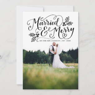 Married and Merry Typography Holiday Photo Thanks