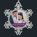 Married and Merry Wedding Calligraphy Purple Snowflake Pewter Christmas Ornament<br><div class="desc">Married and Merry Elegant Calligraphy Script Wedding Photo Purple Snowflake Pewter Christmas Ornament</div>