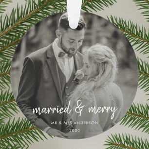 Married and Merry   Wedding Day Photo Christmas Ornament