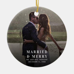 Married and Merry Wedding Photo Christmas Ceramic Tree Decoration
