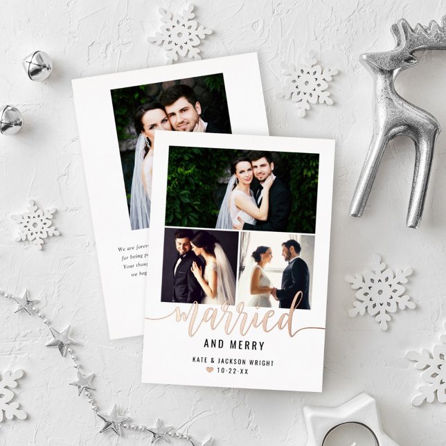 Married and Merry Wedding Photo Collage Rose Gold (Creator Uploaded)