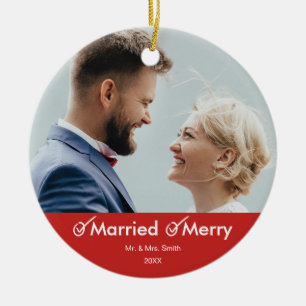 Married and Merry   Witty Holiday Photo Ceramic Tree Decoration