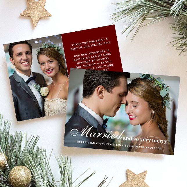 Married and So Merry Newlywed 2 Photo Christmas Holiday Card (Creator Uploaded)
