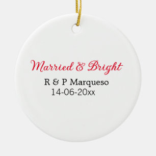 Married & bright add couple name wedding add date ceramic tree decoration