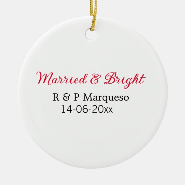 Married & bright add couple name wedding add date  ceramic tree decoration (Front)
