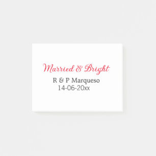 Married & bright add couple name wedding add date  post-it notes