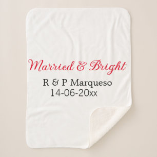 Married & bright add couple name wedding add date sherpa blanket