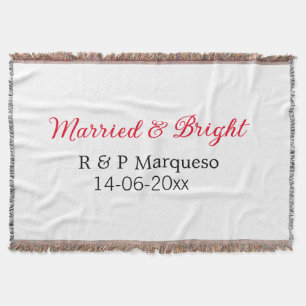 Married & bright add couple name wedding add date  throw blanket