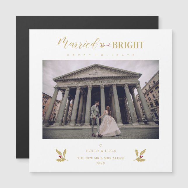 Married & Bright Happy Hollidays Newlyweds Photo (Front/Back)