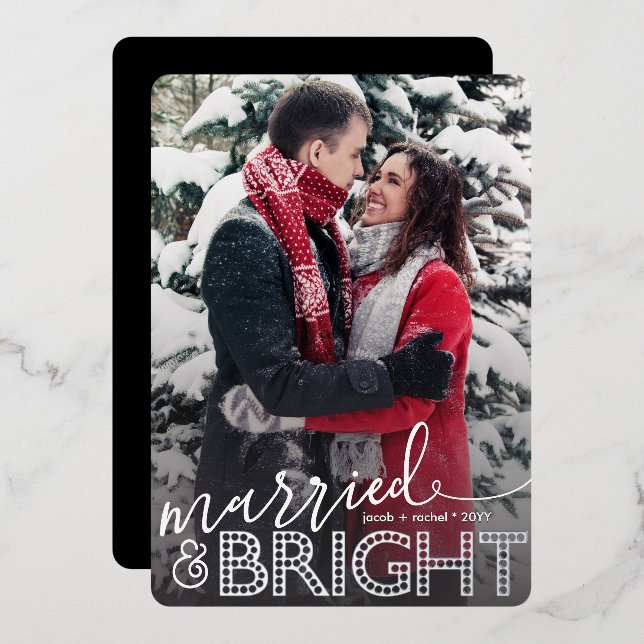 Married & BRIGHT Overlay Christmas Photo Silver (Front/Back)