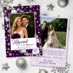 Married & Bright Purple Roses Festive Newlyweds Holiday Card<br><div class="desc">These beautiful holiday cards are designed for a couple celebrating their first holidays as a married couple. The design features your photo on a deep plum purple coloured background surrounded by hand painted watercolor roses in shades of purple and lavender along with whimsical and festive snowflakes. The caption reads "Married...</div>
