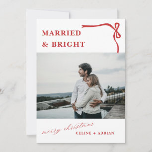 Married & Bright Red Bow Newlywed Christmas Card