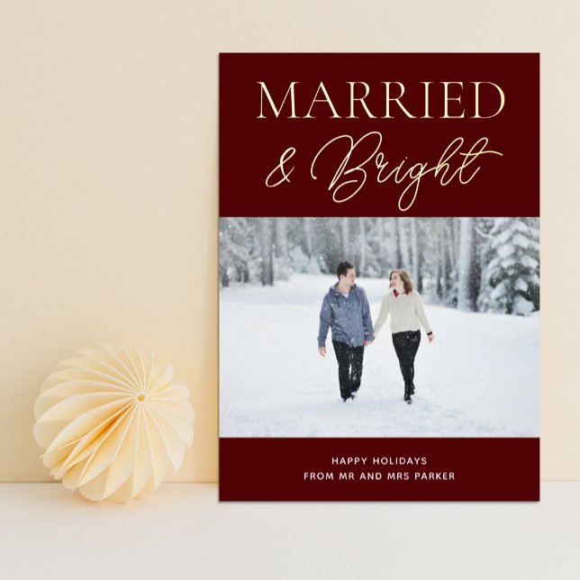 Married Bright Red Gold Script Photo Christmas (Creator Uploaded)
