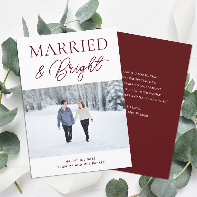 Married Bright Red Script Modern Photo Christmas Holiday Card (Creator Uploaded)