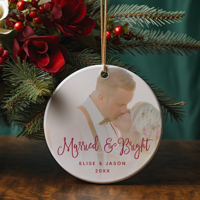 Married & Bright | Wedding Photo Ceramic Tree Decoration (Creator Uploaded)