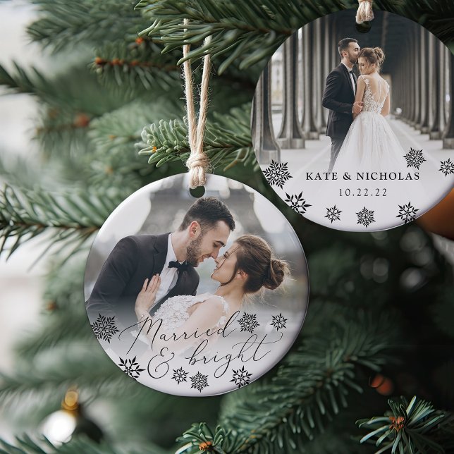 Married & Bright | Wedding Photo Christmas Ceramic Tree Decoration (Creator Uploaded)