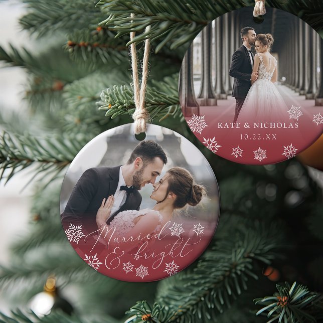 Married & Bright | Wedding Photo Christmas Ceramic Tree Decoration (Creator Uploaded)