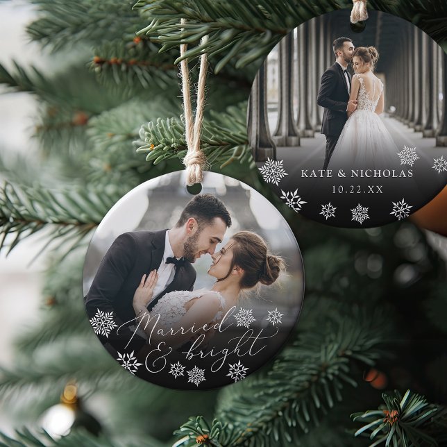 Married & Bright | Wedding Photo Christmas Ceramic Tree Decoration (Creator Uploaded)