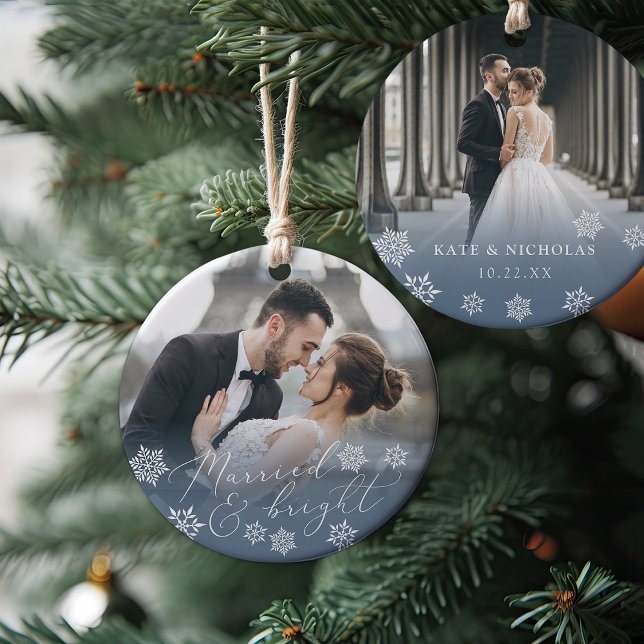 Married & Bright | Wedding Photo Christmas Ceramic Tree Decoration (Creator Uploaded)