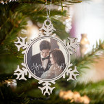 Married & Bright | Wedding Photo Snowflake Pewter Christmas Ornament<br><div class="desc">Festive photo ornament for newlyweds features your favourite wedding photo with "married & bright" overlaid in white script lettering. Personalise with your names and the year beneath.</div>