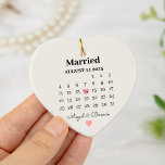 Married Calendar Date Personalised Wedding Day Ceramic Tree Decoration<br><div class="desc">Married Calendar Date Personalised Wedding Day,  Custom Couple Photo,  Heart Ornament for Couples</div>