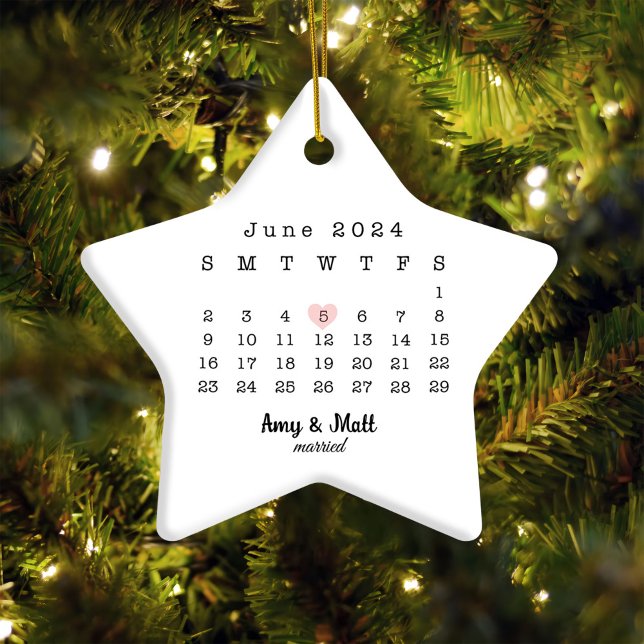 Married Calendar Wedding Date Keepsake Ceramic Ornament (Creator Uploaded)