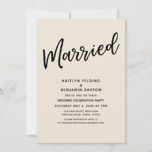"Married" Casual Script Typography Cream Reception Invitation