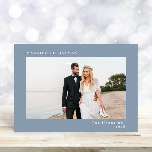 Married Christmas 2 Photo Dusty Blue Holiday Card