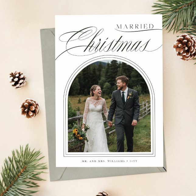 Married Christmas 3 Photo Arch Newlywed Holiday Card (Creator Uploaded)
