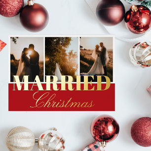 Married Christmas 3 Photo Collage Red White Foil
