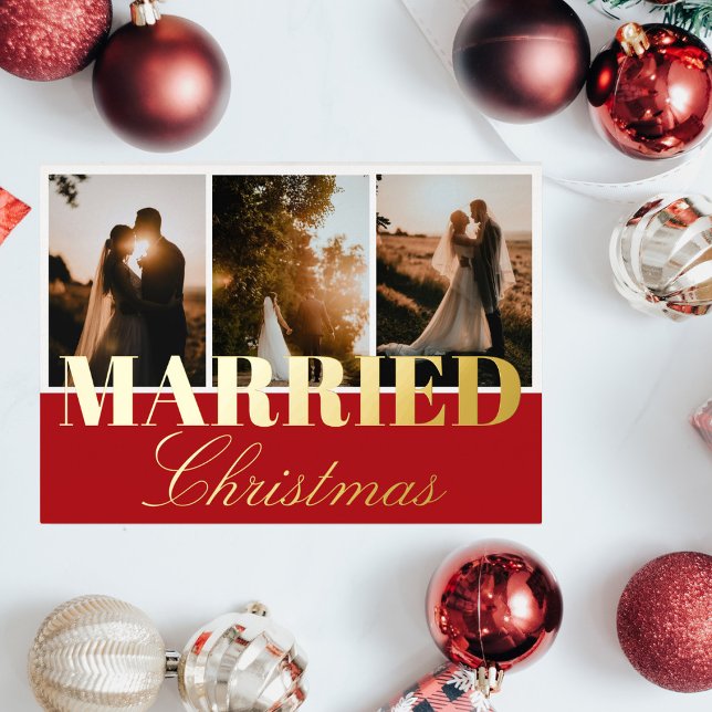 Married Christmas 3 Photo Collage Red White Foil (Creator Uploaded)