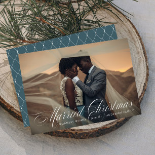 Married Christmas   Blue Holiday Photo Card