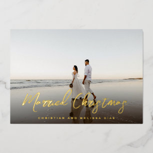 Married Christmas Brush Script Christmas Photo