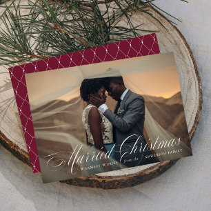 Married Christmas Burgundy Holiday Photo Card