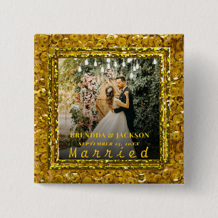 Married Christmas Elegant Gold Type Wedding Photo  15 Cm Square Badge