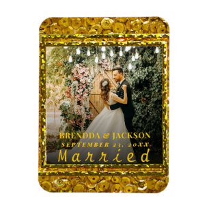 Married Christmas Elegant Gold Type Wedding Photo Magnet