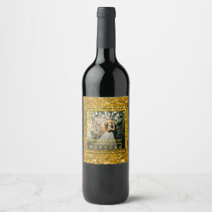 Married Christmas Elegant Gold Type Wedding Photo  Wine Label