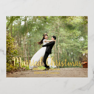 Married Christmas Elegant Newlywed Photo Foil Holiday Postcard