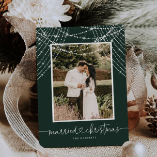 Married Christmas Elegant String Light Photo Card